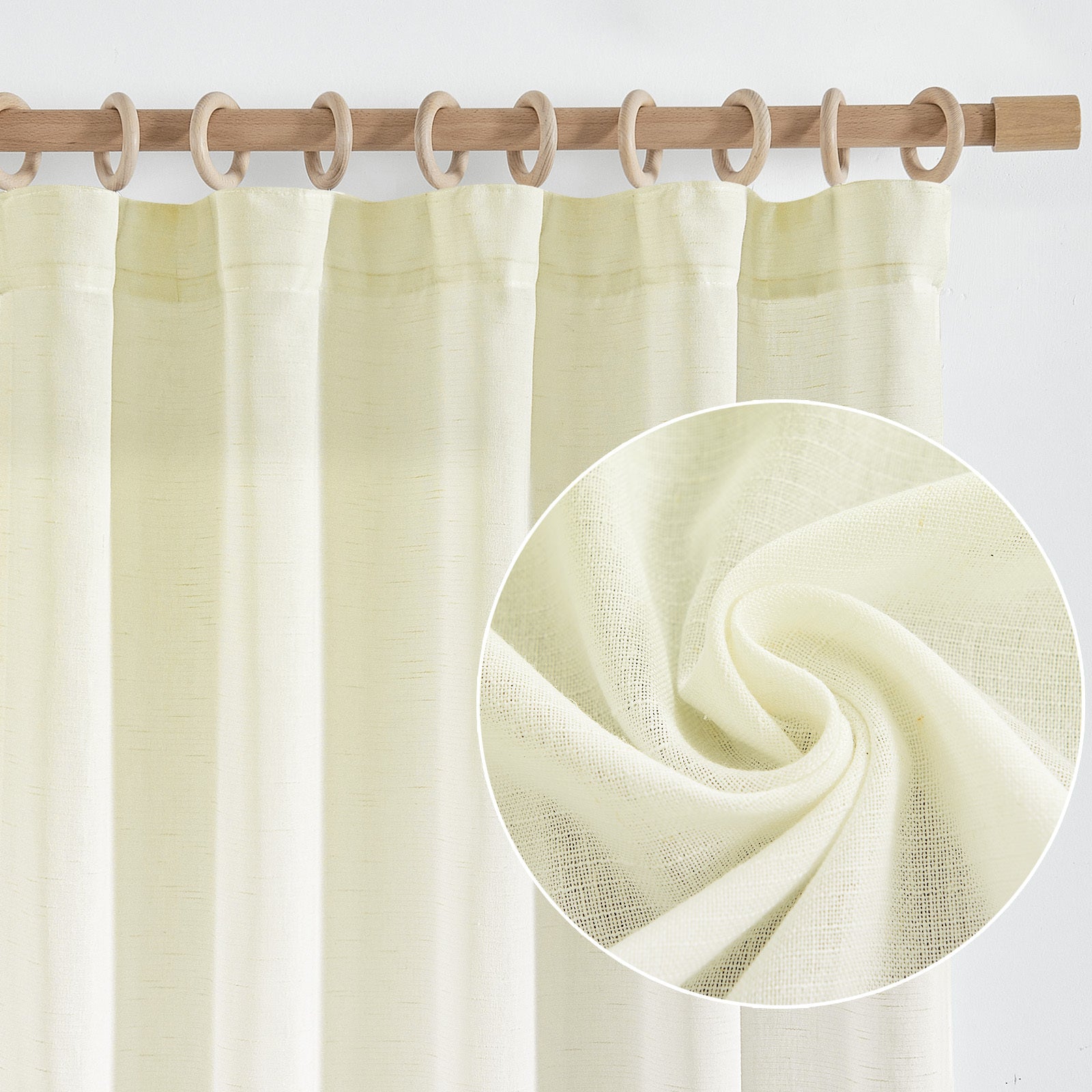 4pcs Elegant Beige Linen Curtains - Light Filtering, Rod Pocket Design for Easy Hanging, Perfect for Living Room & Bedroom - Modern Farmhouse Style, Machine Washable, Curtains for Living Room, JINCHAN