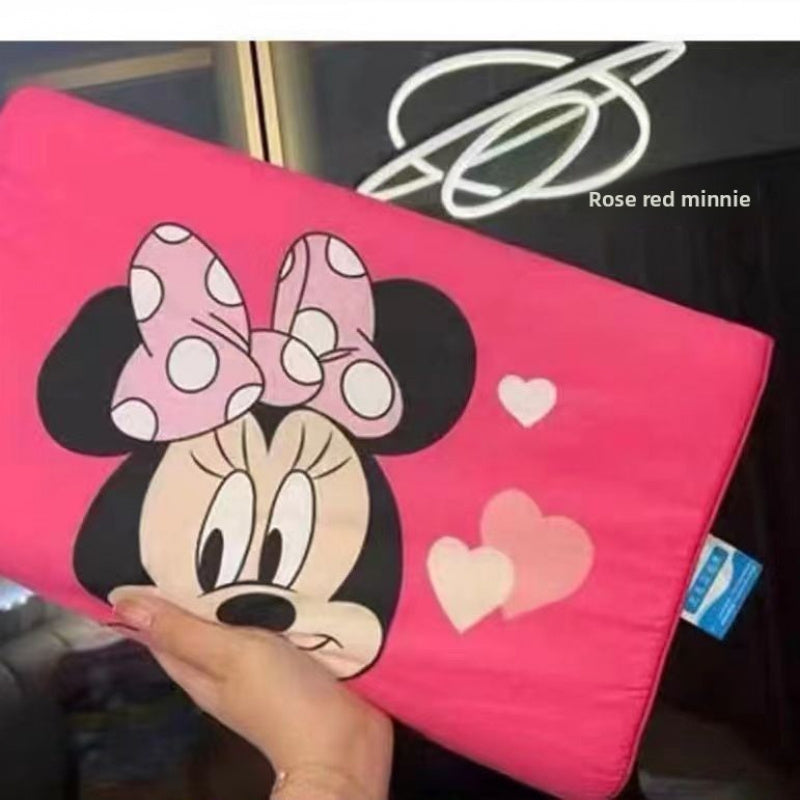 Shi Dizai Officially Licensed Cartoon Character Latex Pillow - Removable Compressed Core with Zipper Closure, 45D High-Density Support, Cute Strawberry Bear, Winnie-the-Pooh & Minnie Mouse Designs, Machine Washable Bedding & Adults, Durable Latex Material