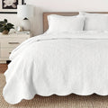100% Cotton Medallion Solid White Embossed Bedding Quilt Set