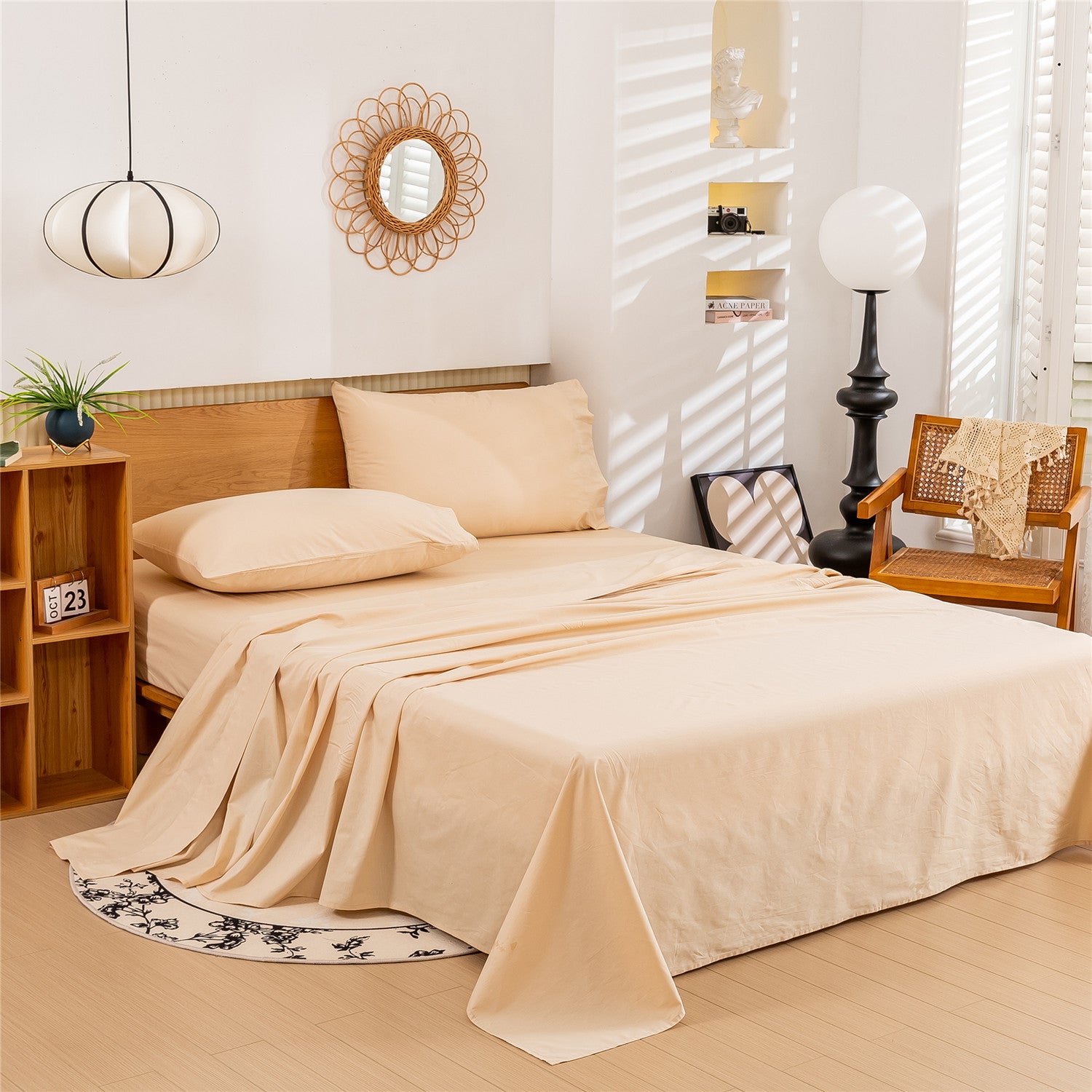 100% Egyptian Cotton Sheets Full\u002FQueen\u002FKing\u002FCal King Size Set; Extra Deep Pocket Full Sheets Set Soft Breathable Cooling 4pcs Bed Sheets with 1 Flat Sheet, 1 Fitted Sheet, 2 Pillowcases (Full, White)