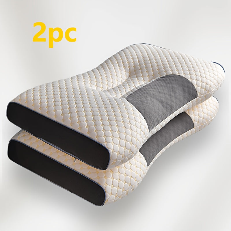 2pcs White Checkered High Pillows - Soft, Supportive Neck & Back Support for Deep Sleep, All-Season Comfort, Machine Washable, Perfect for Home Use, Pillows for Sleeping