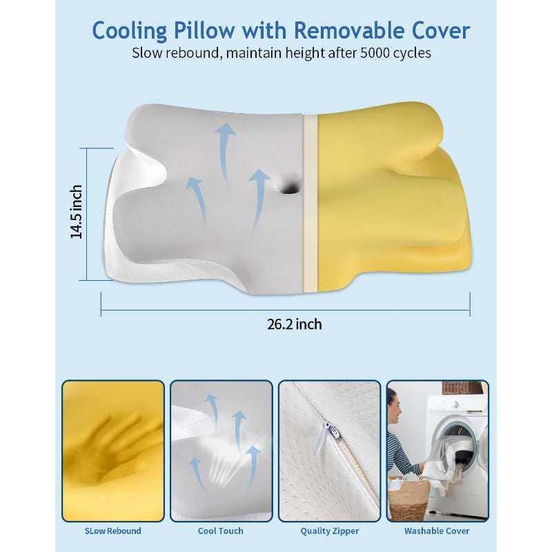 Cervical Neck Pillow for Neck Shoulder Pain Relief Soft Contour Side Sleeper Pillow of 2 Heights Odorl Qmax Cooling Memory Foam Orthopedic Bed Pillow for Back Stoh Sleeper