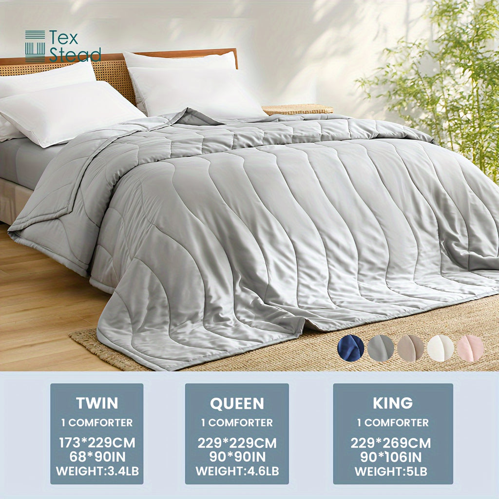 Luxurious Bamboo Fiber Quilt - French Style, Striped Summer Bedding for All Seasons, Machine Washable