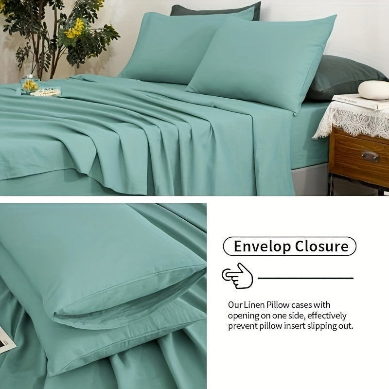 Ocean Blue Linen Sheets Queen Size, 100% Washed French Linen Sheets Set With 4pcs Queen Bedding Sheets Set With Durable Deep Pocket Fitted Sheet, Flat Sheet And 2 Pillowcases