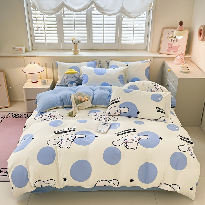 Sanrio-style Bedding Sets (4pcs) - Cinnamoroll, Hello Kitty, Kuromi - Soft and Comfortable Fabric - Includes 1 Duvet Cover, 1 Flat Sheet, 2 Pillowcases - Perfect as Gifts and Bedroom Decorations