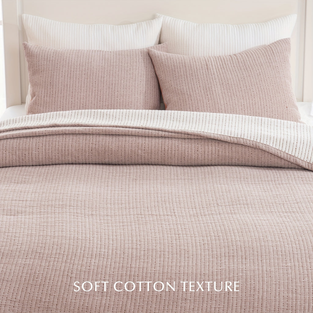 EVERGRACE Quilt Set Queen King Size 3pcs, Ultra Soft Pick Stitch Matelasse Coverlet Oversized Bedspread, Lightweight Quilted Bedding Set For All Season, With 2 Matching Shams