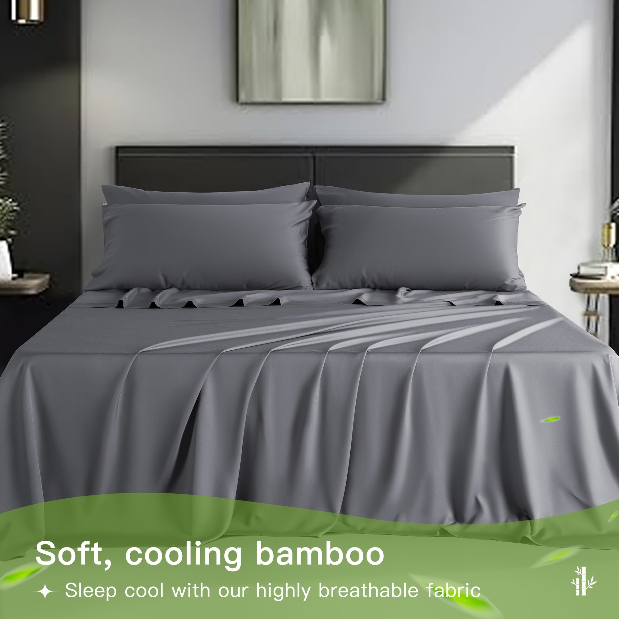 LBRO2M 4\u002F6pcs Bamboo Bed Sheets Set, Luxury Silky Breathable Sheet Set, Ultra Soft Sheet for Hot Sleepers, 16\