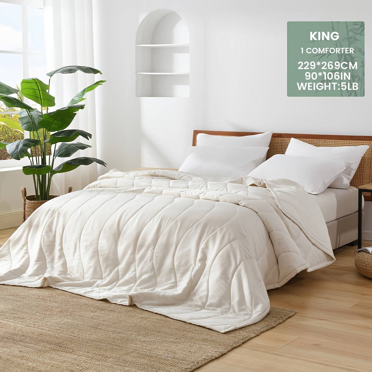 Luxurious Bamboo Fiber Quilt - French Style, Striped Summer Bedding for All Seasons, Machine Washable