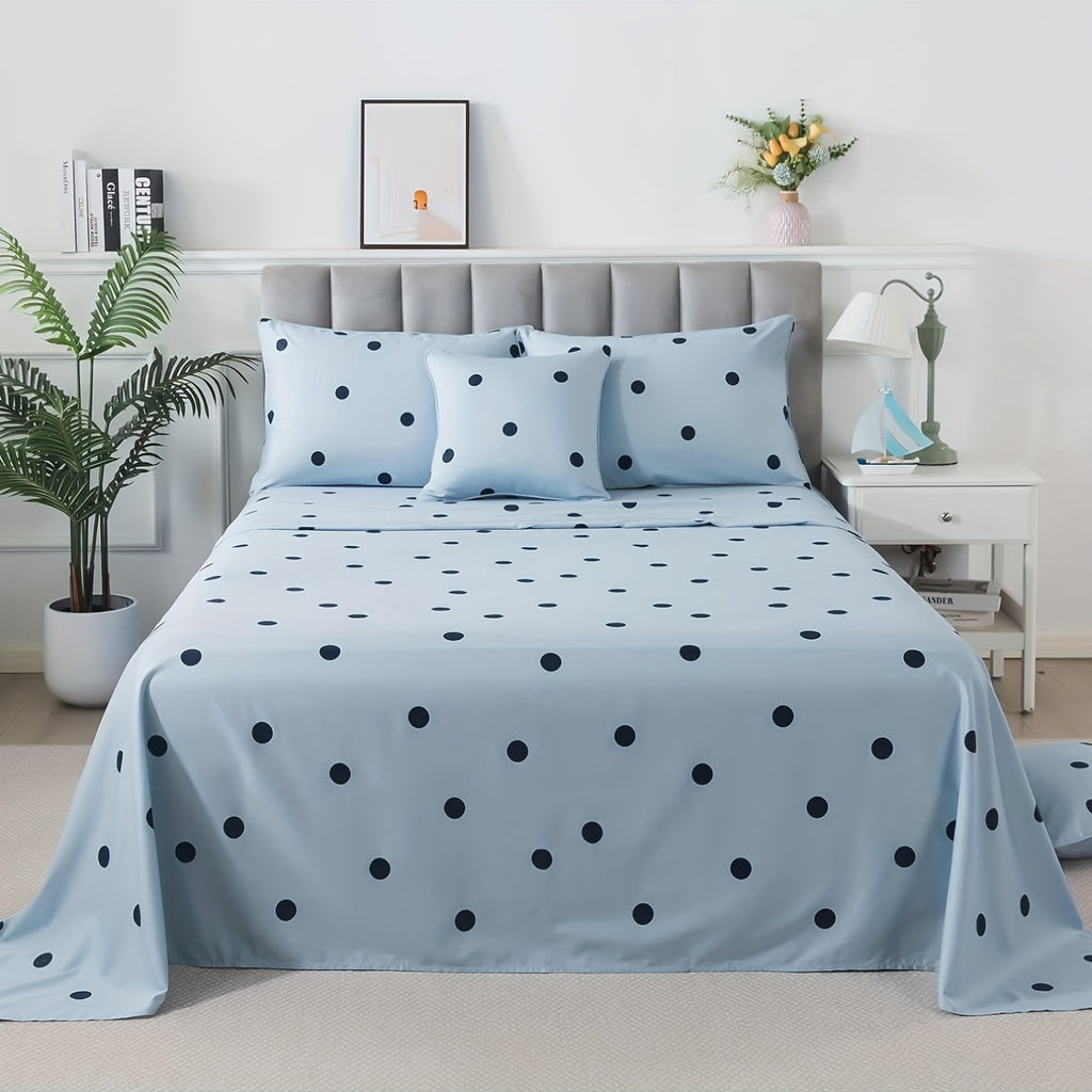 Light Blue Polka Dot Sheets 100% Cotton Geometric Bedding Teens Modern Circle Pattern College Bedding Deep Pocket Sheets With 2 Pillowcases Ultra Soft 4pcs