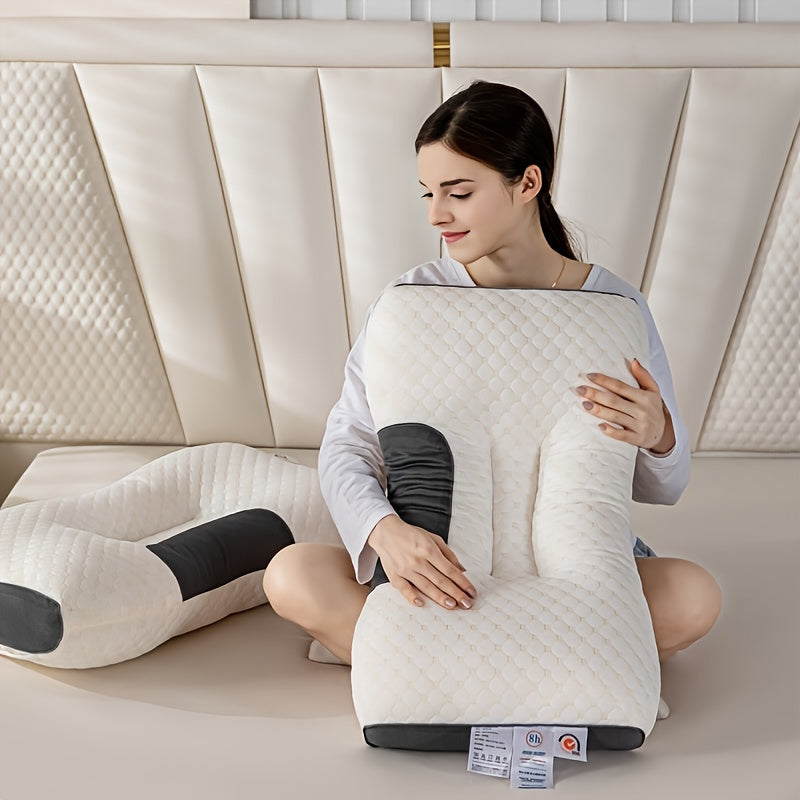 Ergonomic Neck Support Pillow - Soft Breathable Acrylic & Latex Blend, Quilted Design for Neck & Cervical Support, Contoured Shape for Spine Alignment, Machine Washable, Neck Pillow for Sleeping, Comfortable Sleeping, Cushioned Comfort, Durable Constructi