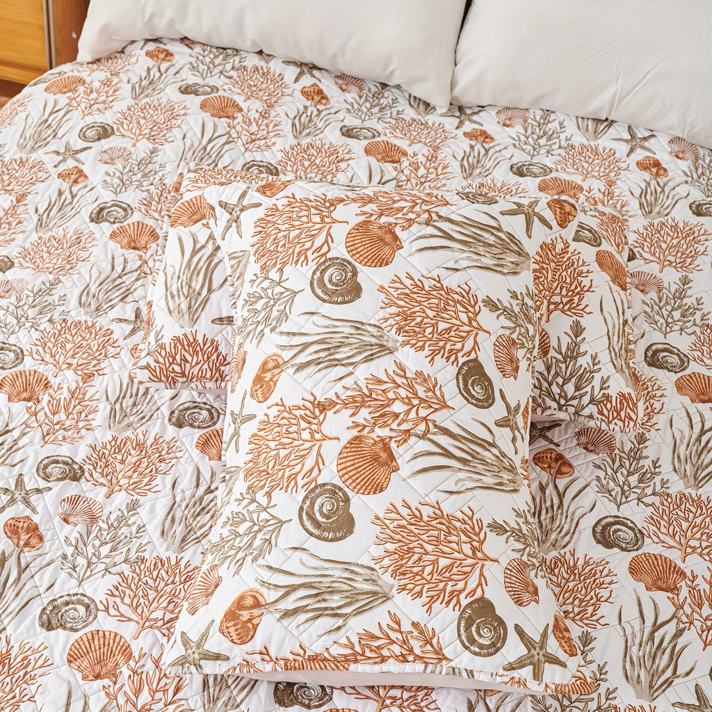 2\u002F3pcs New Ocean Shell Pattern Thin Quilt Set, Comfortable Polyester Quilt, Washable, with Pillowcase (No Filling), Suitable for Bedroom, Guest Room, Room Decoration