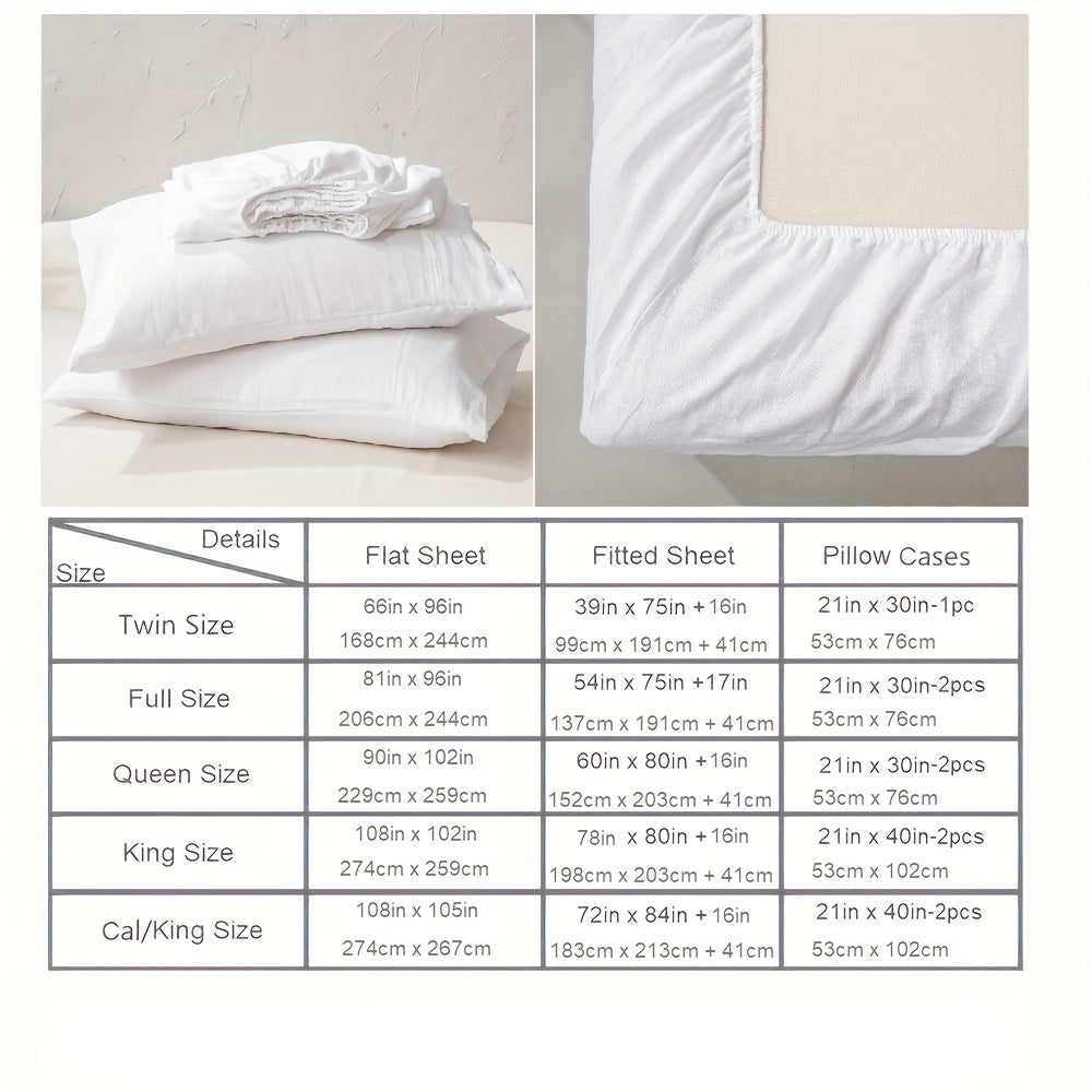 Washed French Linen Sheet Set (1 Flat Sheet, 1 Fitted Sheet & 1or2 Pillowcases), 16\
