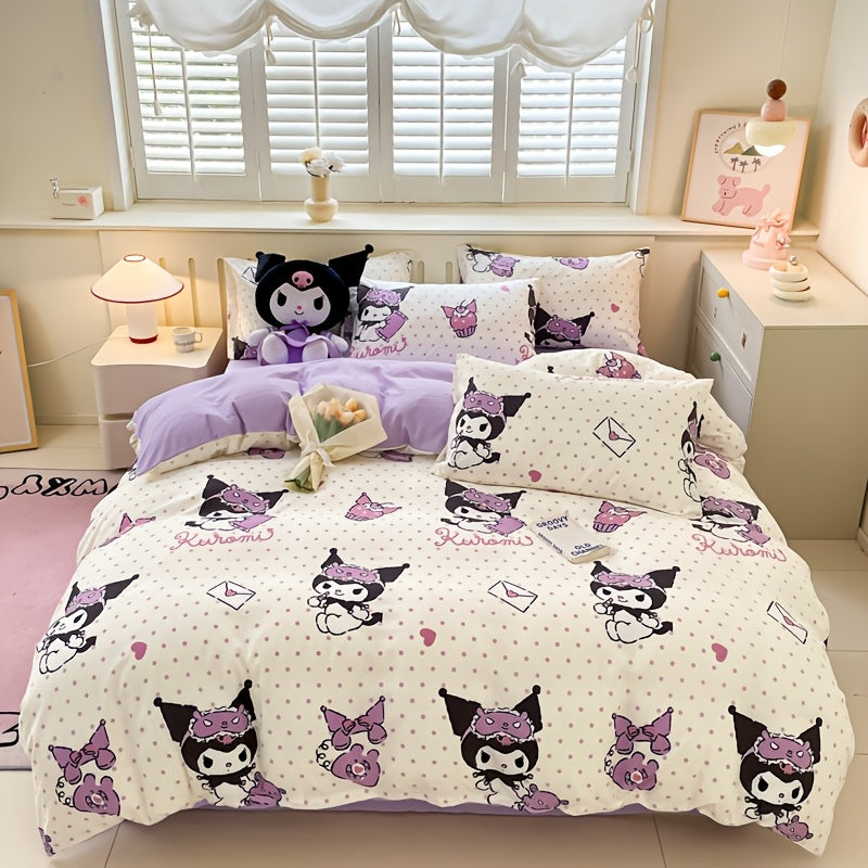 Sanrio-style Bedding Sets (4pcs) - Cinnamoroll, Hello Kitty, Kuromi - Soft and Comfortable Fabric - Includes 1 Duvet Cover, 1 Flat Sheet, 2 Pillowcases - Perfect as Gifts and Bedroom Decorations