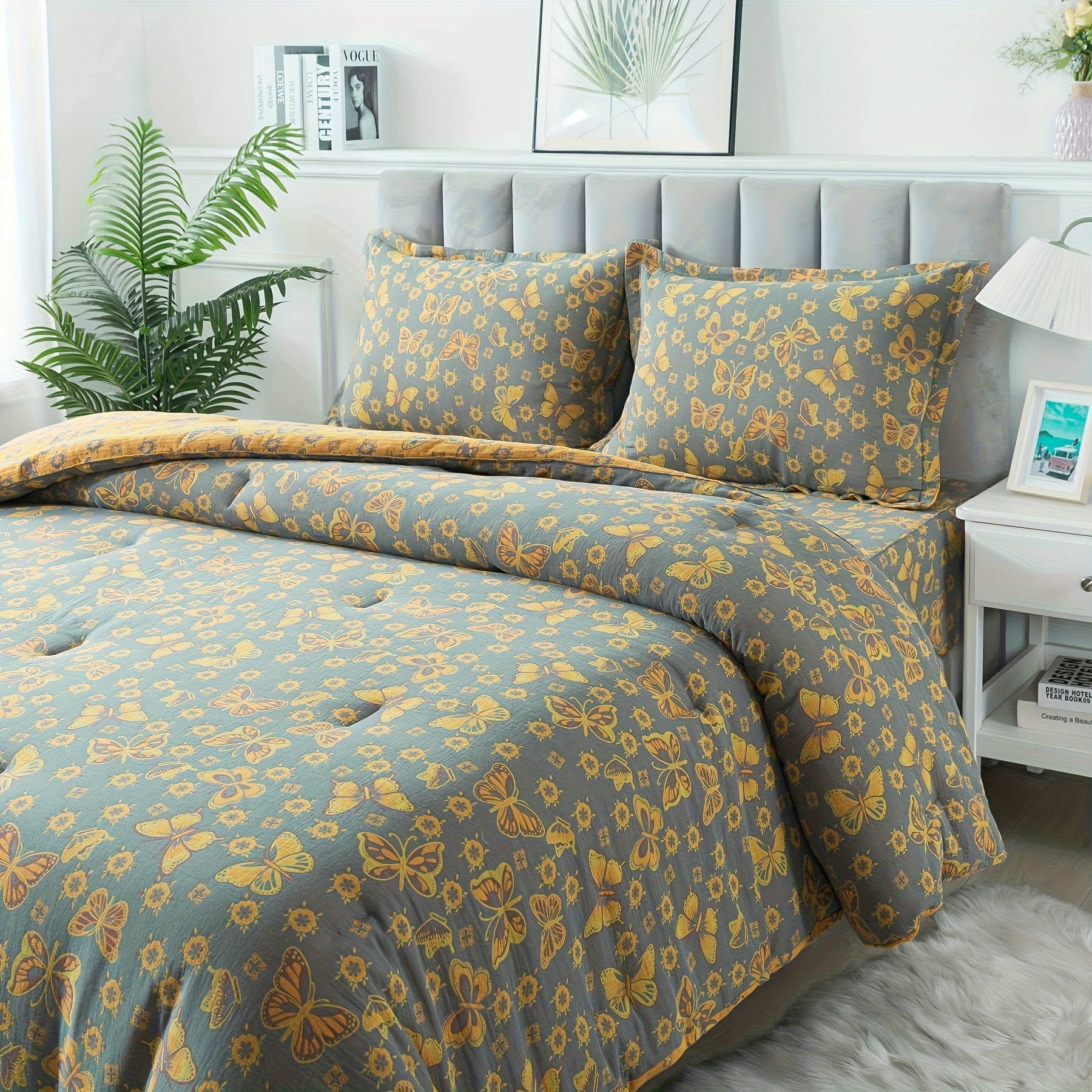 4pcs Washed Double Layer Muslin 100% Patchwork Patterned Vintage Comforter Set, Boho Fluffy Thick Checked Bed Comforter Sets, Luxury Home Hotel Designer Bedding Set, Soft Breathable, All-Season