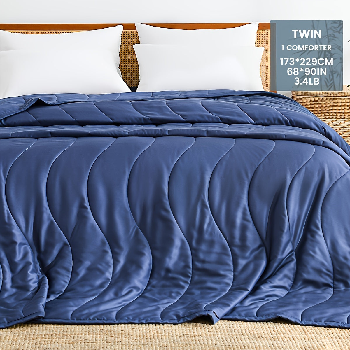 Luxurious Bamboo Fiber Quilt - French Style, Striped Summer Bedding for All Seasons, Machine Washable