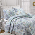 100 Cotton Floral Aqua Teal Blue Reversible Quilt Bedding Set, Lightweight Bedspread Coverlet for All Seasons