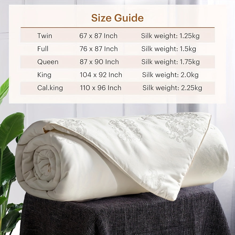 Luxury Silk Comforter Luxury Mulberry Silk Queen Size Comforter - 1pc All Season Lightweight Duvet Insert, Ultra Soft & Breathable Quilt for Year-Round Use