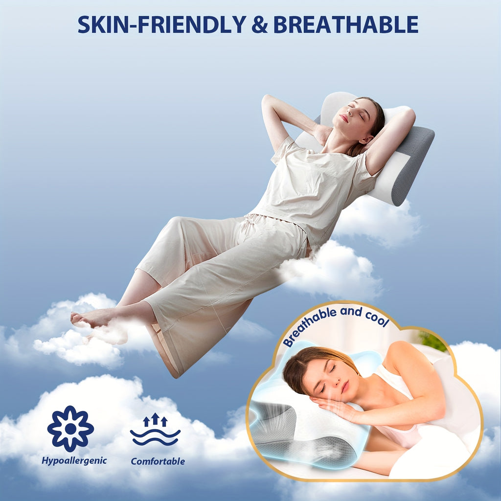 1pc Butterfly Shape Orthopedic Pillow - Ergonomic Cervical Support, Hand Rest, Slow Rebound, Sleeping Neck Pillow, Hypoallergenic, Machine Washable Pillow Cover, Gift for Elders And Parent