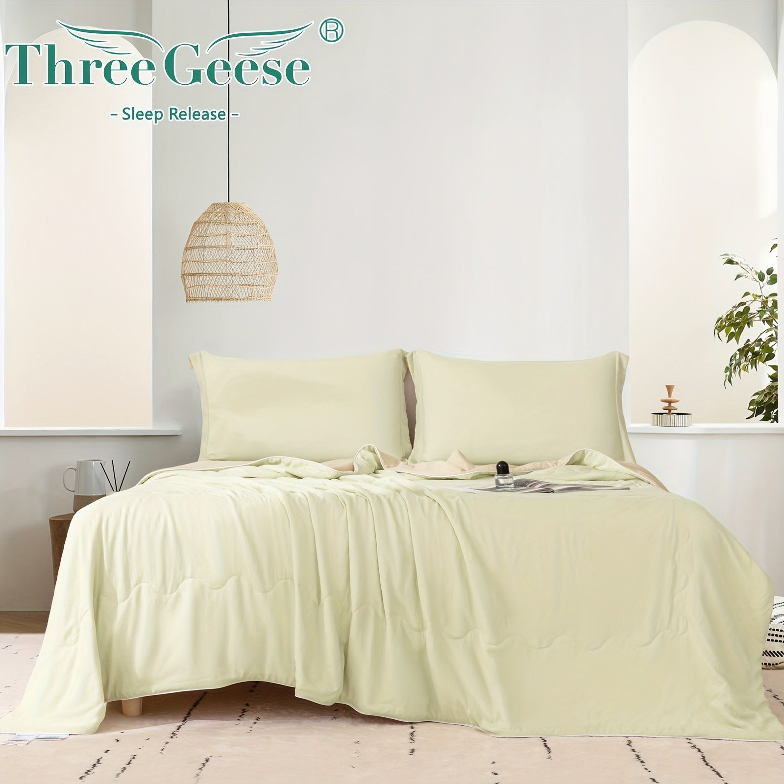 Three Geese Cooling Comforter King Size - Lightweight Soft Breathable Summer Comforter For Hot Sleepers And Night Sweats, Stay Cool All Night, Double Stitch, Q-Max\u003E 0.4 Ultra Soft Cooling Throw Cooling Blanket, Light Blue 106x90