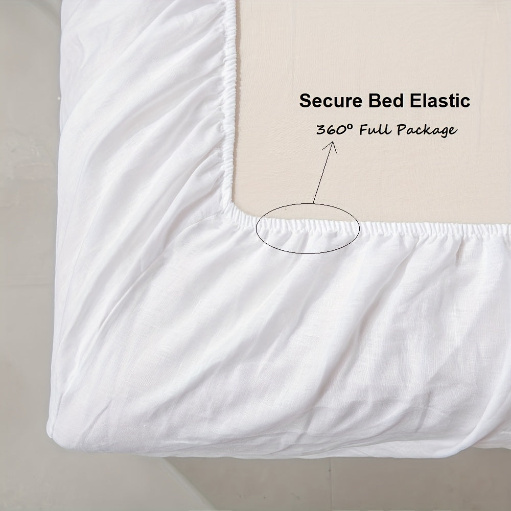 Washed French Linen Sheet Set (1 Flat Sheet, 1 Fitted Sheet & 1or2 Pillowcases), 16\