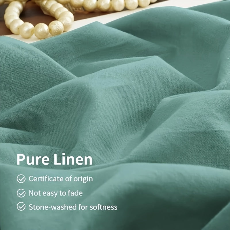 Ocean Blue Linen Sheets Queen Size, 100% Washed French Linen Sheets Set With 4pcs Queen Bedding Sheets Set With Durable Deep Pocket Fitted Sheet, Flat Sheet And 2 Pillowcases