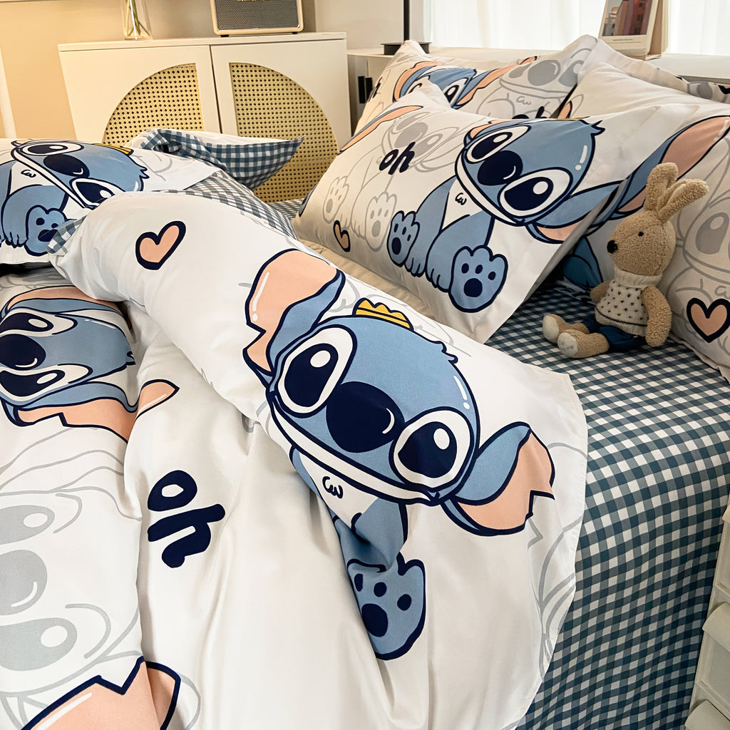 Disney Authorized Stitch Sheet Set 4pcs, Adult Bedding, Home Decoration Contains A Quilt Cover, A Flat Sheet And Two Pillowcases