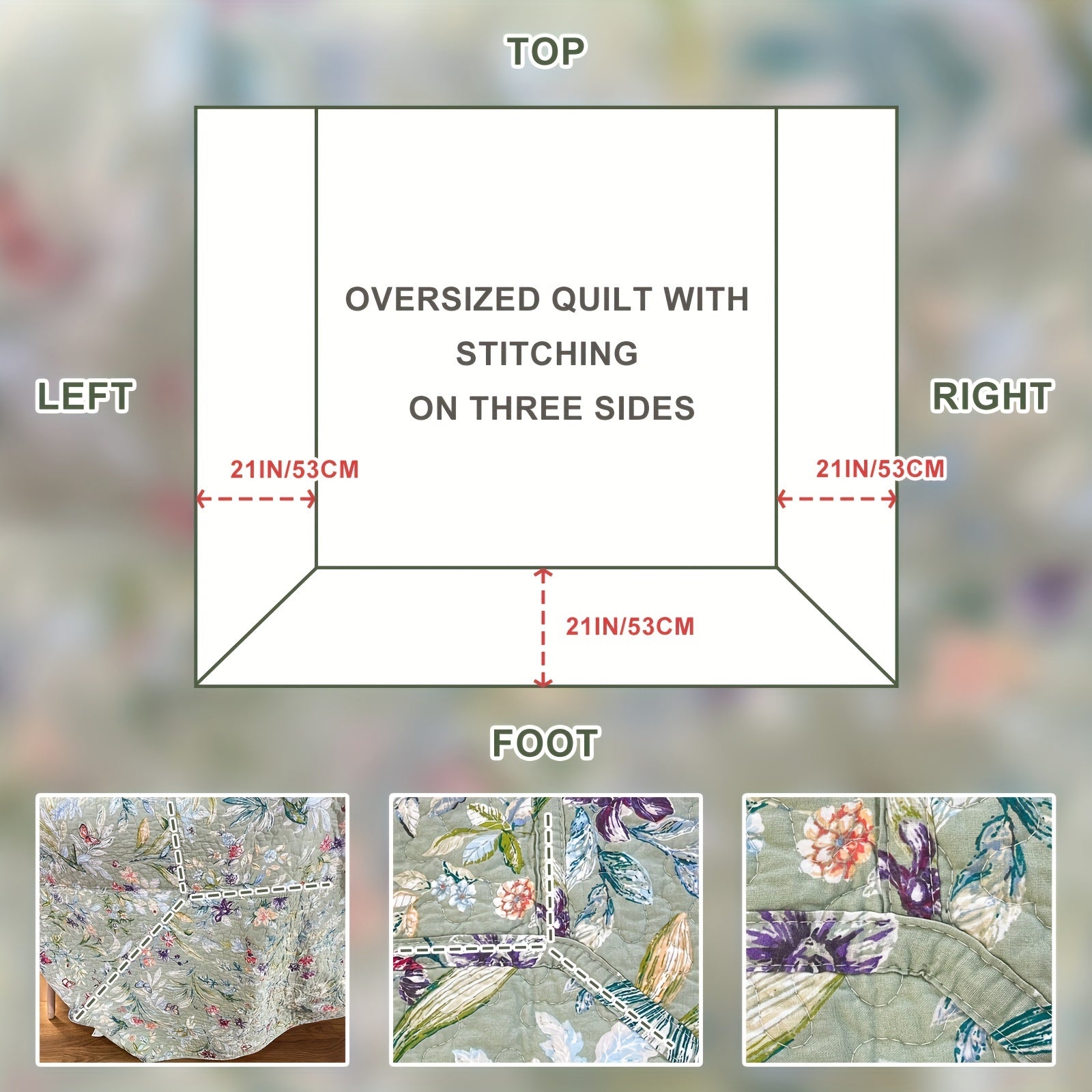 100% Cotton Floral Quilt - Green Floral Quilted Bedspreads Set, 3pcs Green Flower Bird Butterfly Print Botanical Quilt Bedding Coverlet Summer Soft Lightweight Aesthetic Bedding