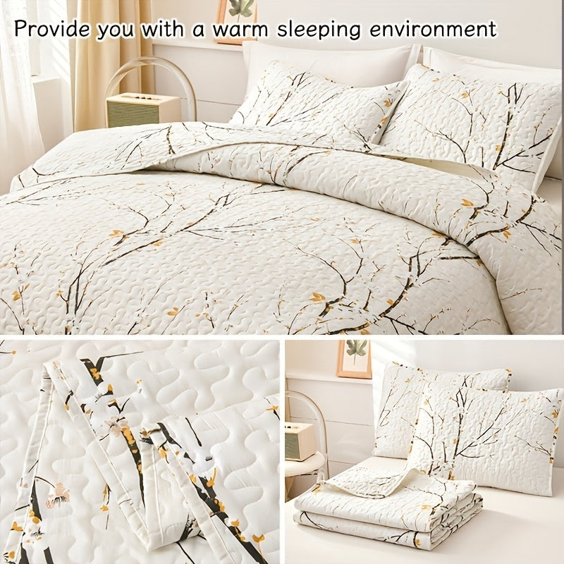 3pcs Elegant Plum Blossom Quilt Set (1 Quilt + 2 Pillowcase, Without Core), Skin-friendly Soft And Breathable Warm And Comfortable Bedding, For All Seasons, Hotel, Bedroom Bedding