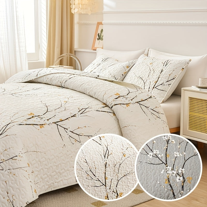 3pcs Elegant Plum Blossom Quilt Set (1 Quilt + 2 Pillowcase, Without Core), Skin-friendly Soft And Breathable Warm And Comfortable Bedding, For All Seasons, Hotel, Bedroom Bedding