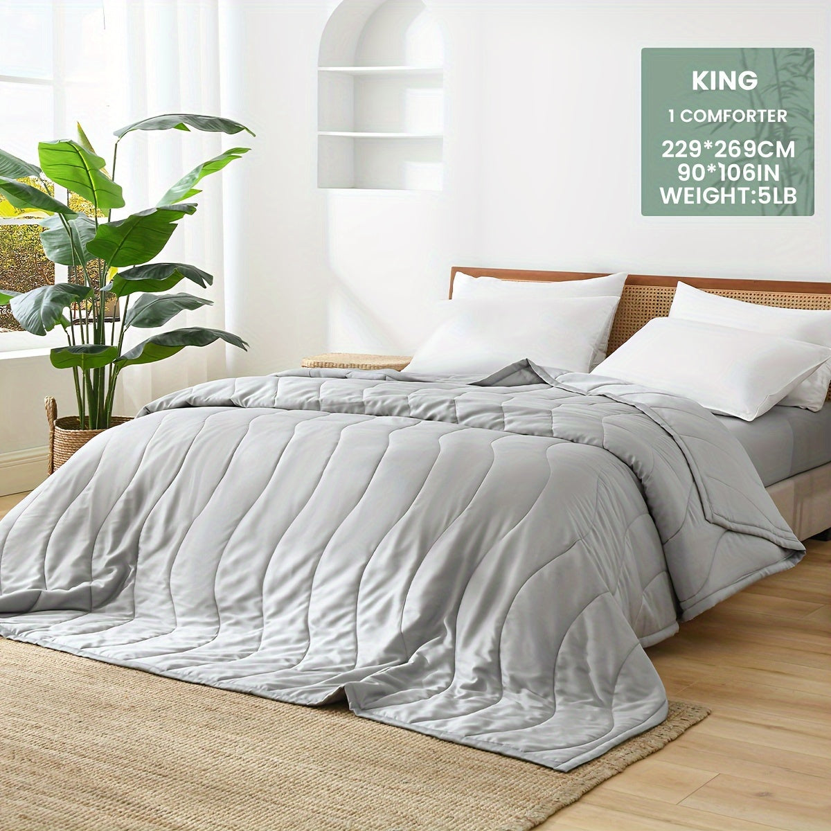 Luxurious Bamboo Fiber Quilt - French Style, Striped Summer Bedding for All Seasons, Machine Washable