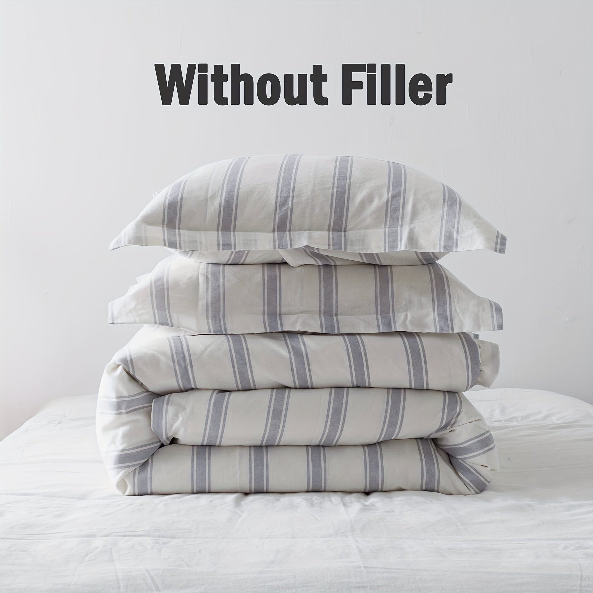 Queen Size Linen And Cotton Comforter Set 3 Pcs, Farmhouse Striped Comforter Set, Soft And Breathable Bedding, 55% Linen, 45% Cotton, Includes 1 Comforter, 2 Pillowcases