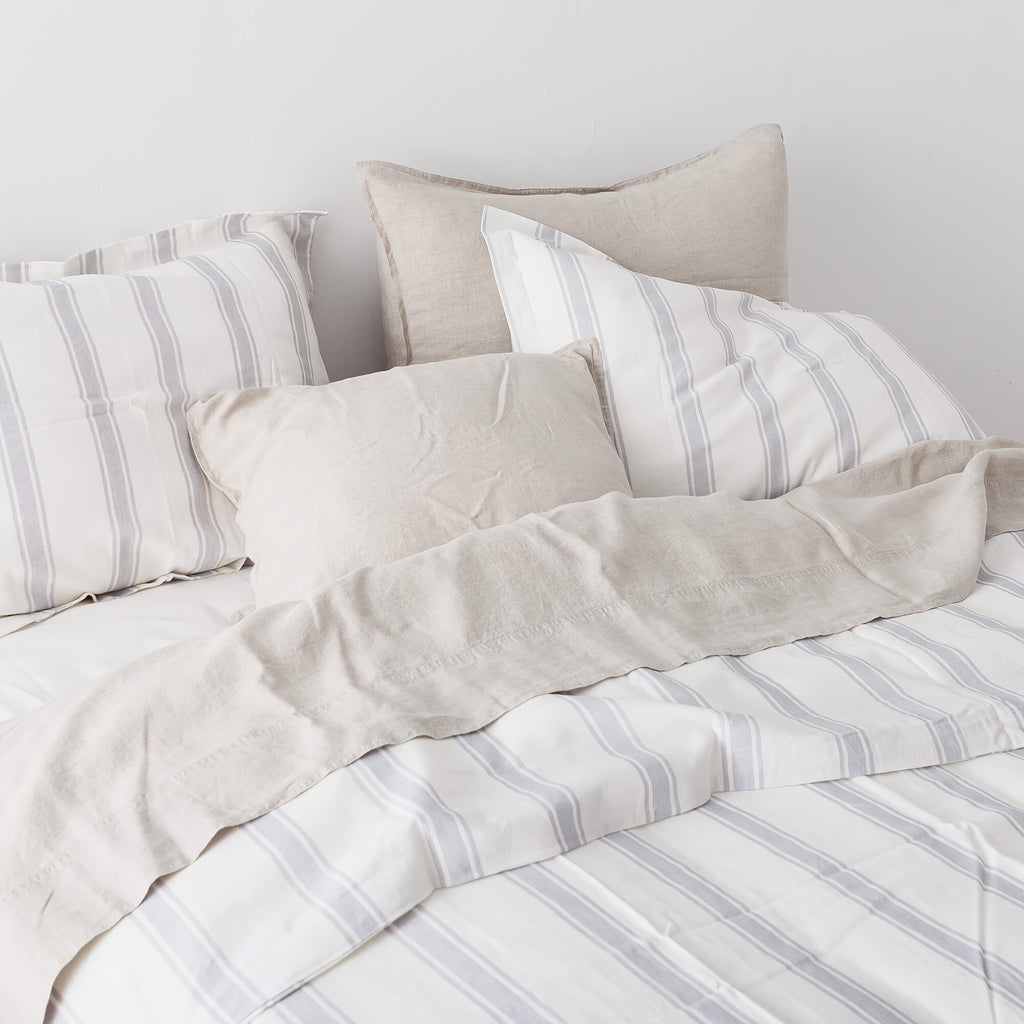 Queen Size Linen And Cotton Comforter Set 3 Pcs, Farmhouse Striped Comforter Set, Soft And Breathable Bedding, 55% Linen, 45% Cotton, Includes 1 Comforter, 2 Pillowcases