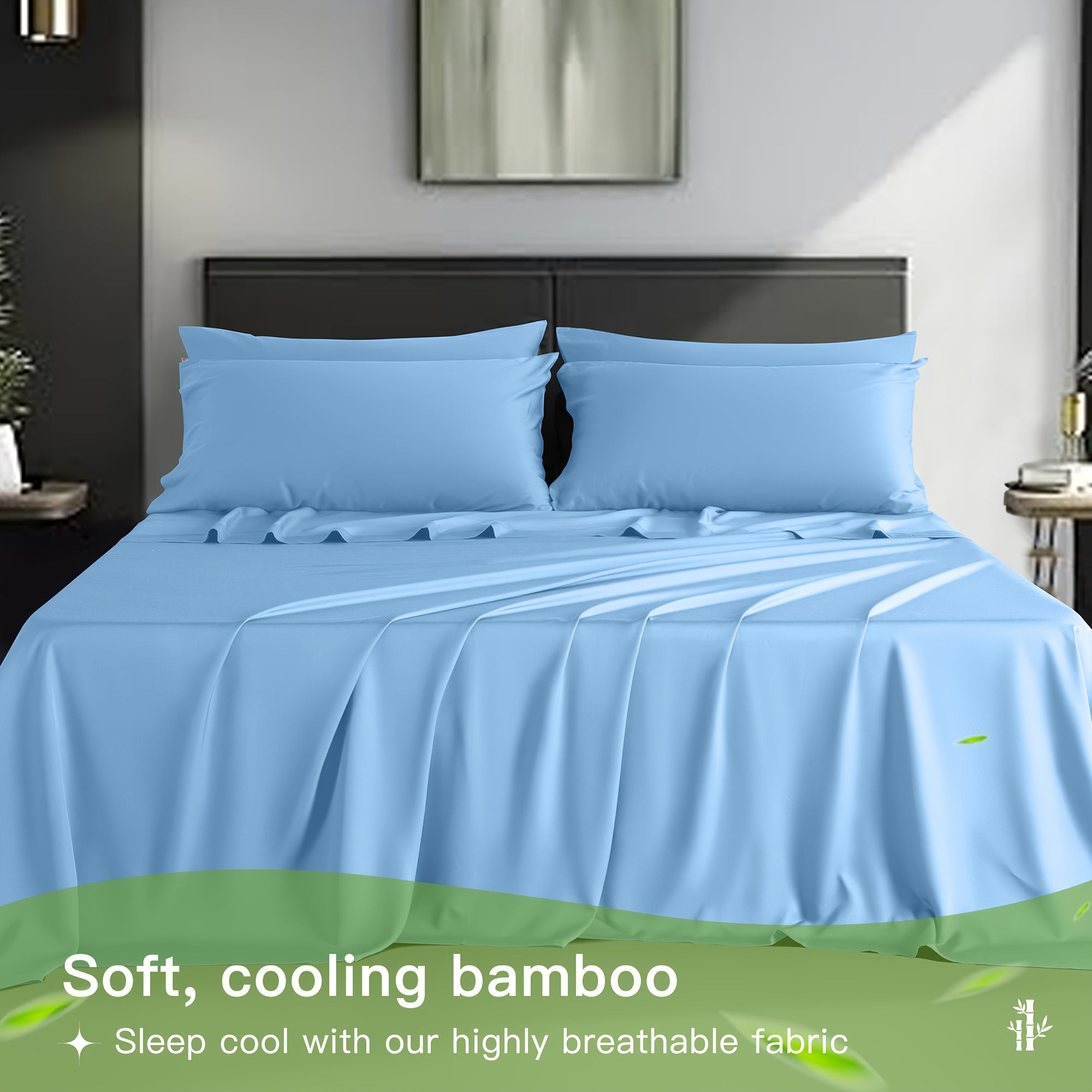 LBRO2M 4\u002F6pcs Bamboo Bed Sheets Set, Luxury Silky Breathable Sheet Set, Ultra Soft Sheet for Hot Sleepers, 16\