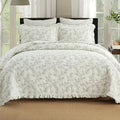 3pcs Floral Ruffled Cotton Oversize Quilt Set Bedspread Set Queen\u002FKing Size Reversible Bedding Set, Coverlet (1 Quilt+2 Pillowshams)